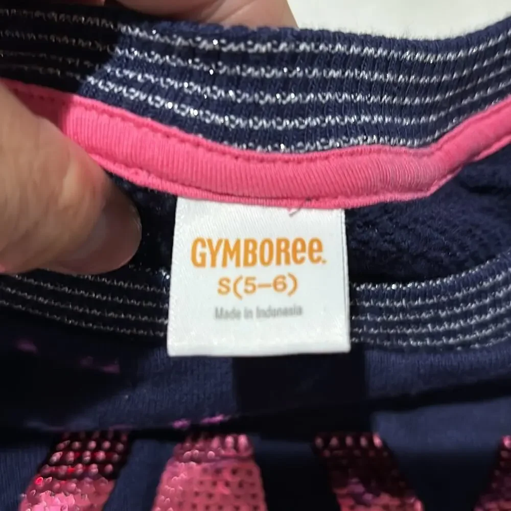 Gymboree S 5/6 navy blue long sleeve yay sequined hi low hem French terry euc